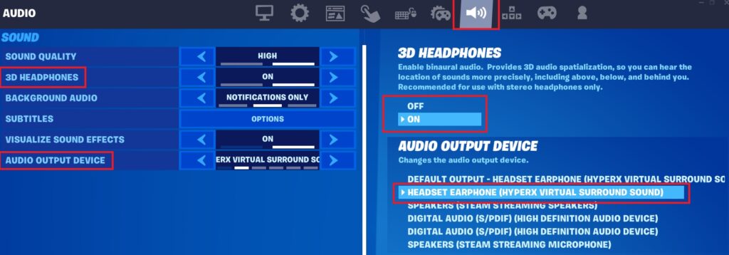 3D Headphones Audio Settings