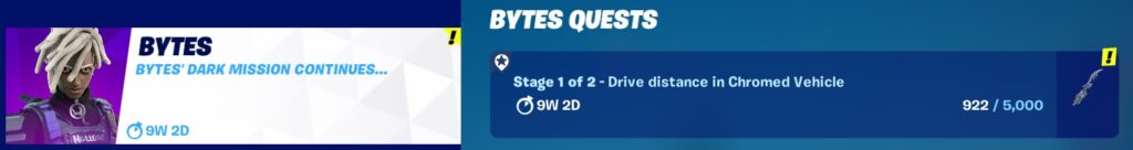 Bytes Quests - Stage 1 of 2 - Drive distance in Chromed Vehicle Bytes Quests - Stage 1 of 2 - Drive distance in Chromed Vehicle