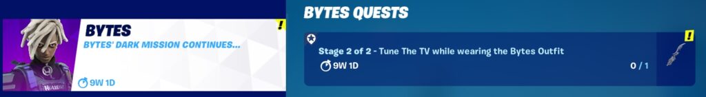 Bytes Quests Part 3 - Stage 2 of 2 - Tune the TV while wearing the Bytes Outfit Bytes Quests Part 3 - Stage 2 of 2 - Tune the TV while wearing the Bytes Outfit