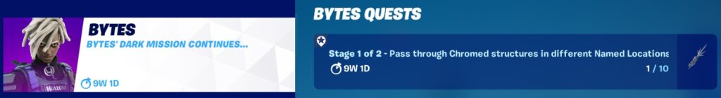 Bytes Quests Part 4 - Stage 1 of 2 - Pass Through Chromed Structures in different Named Locations