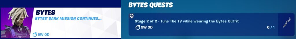 Bytes Quests Part 6 - Stage 2 of 2 - Tune the TV while wearing the Bytes Outfit Bytes Quests Part 6 - Stage 2 of 2 - Tune the TV while wearing the Bytes Outfit