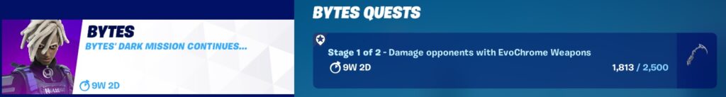 Bytes Quests Stage 1 of 2 - Damage Opponents with EvoChrome Weapons Bytes Quests Stage 1 of 2 - Damage Opponents with EvoChrome Weapons