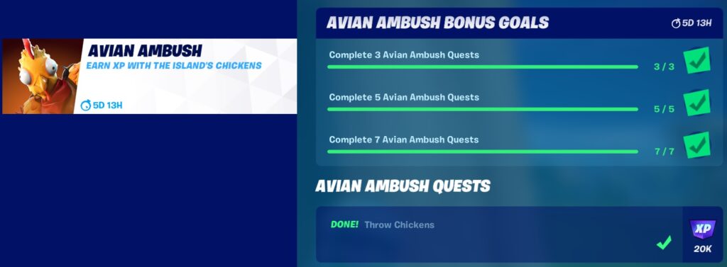 Fortnite Avian Ambush Bonus Goals - Completed