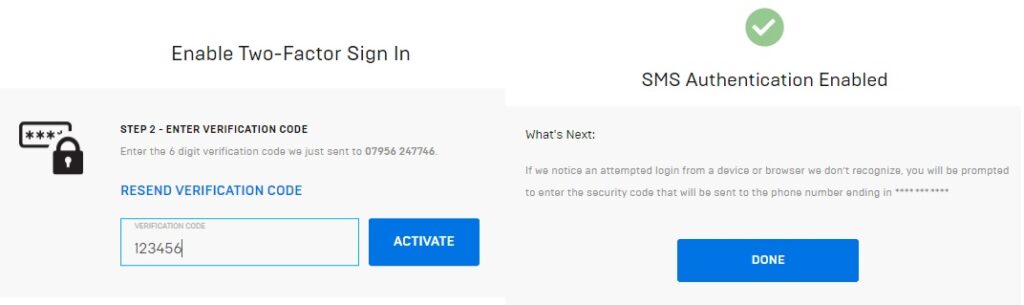 Epic Games Account for Fortnite - SMS Authentication Code