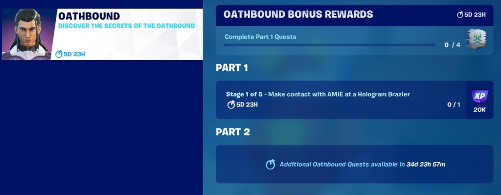 Fortnite - Oathbound Bonus Rewards Part 1 - Stage 1 of 5 - Make Contact with AMIE at a Hologram Brazier