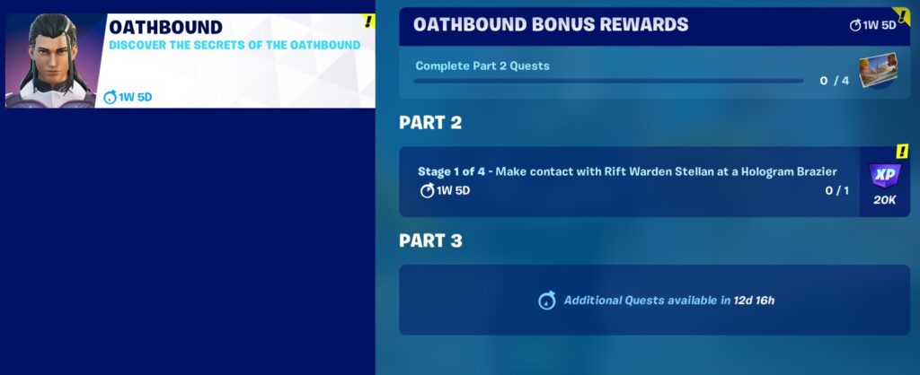 Oathbound Bonus Rewards - Part 2 - Stage 1 of 4 - Make Contact with Rift Warden Stellan at a Brazier