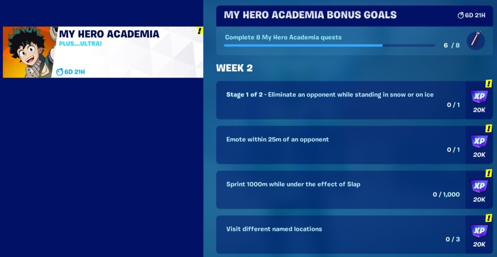 Fortnite - My Hero Academia Bonus Goals - Week 2
