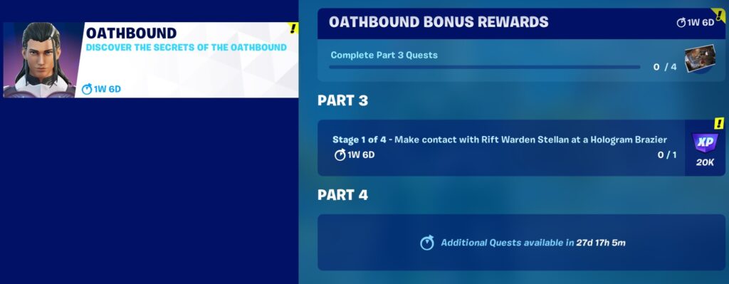 Oathbound Bonus Rewards - Part 3 - Stage 1 of 4 - Make Contact with Rift Warden Stellan at a Hologram Brazier