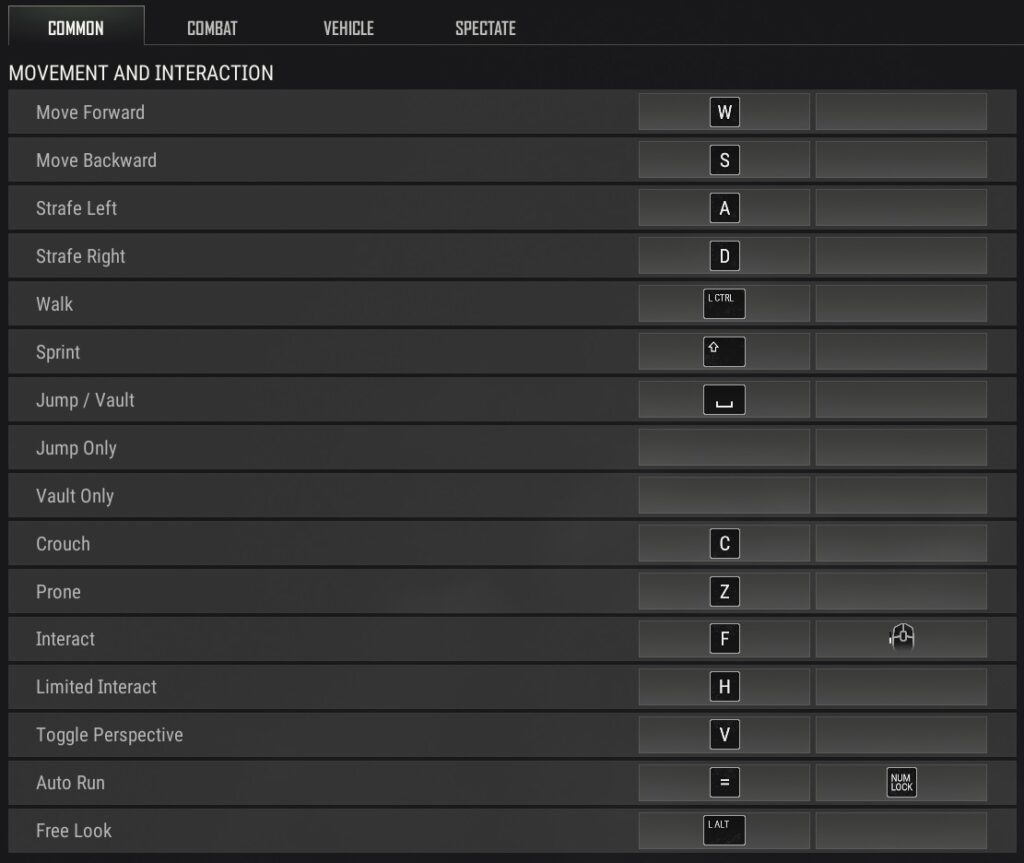 PUBG Keyboard Controls - Movement and Interaction