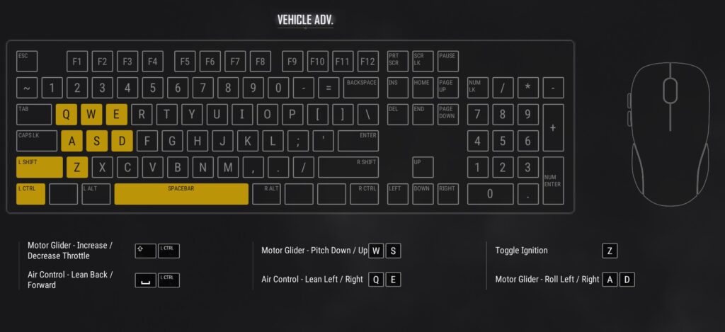 PUBG Keyboard Controls - Vehicle Advanced Keys
