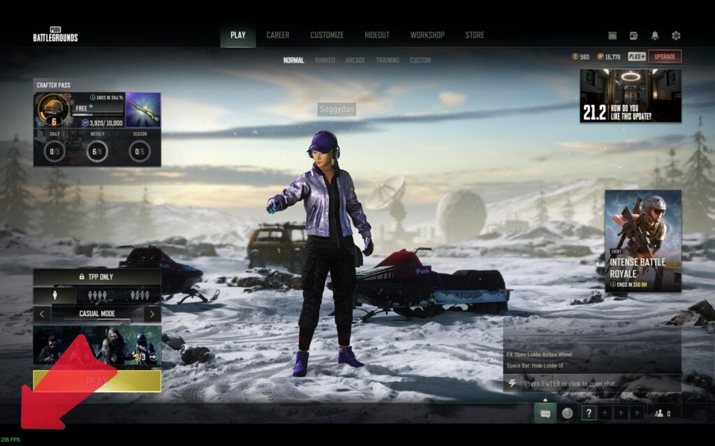 PUBG Lobby 235 FPS After tuning PUBG Lobby 235 FPS After tuning