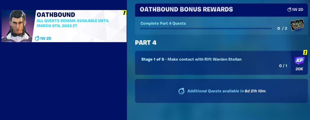 Oathbound Bonus Rewards - Part 4 - Stage 1 of 5 - Make Contact with Rift Warden Stellan